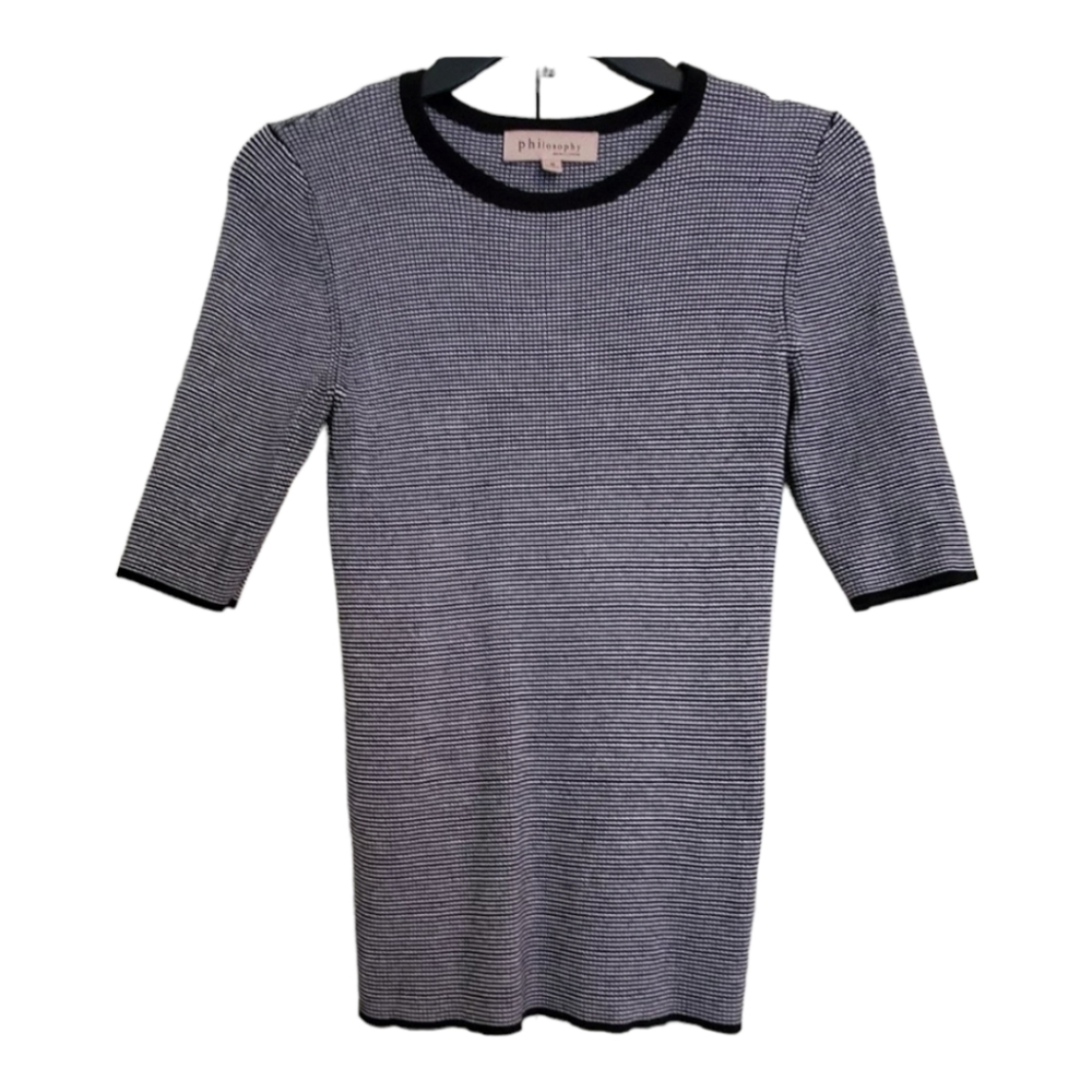 Philosophy black and white micro check fitted comfy soft stretch tee size M